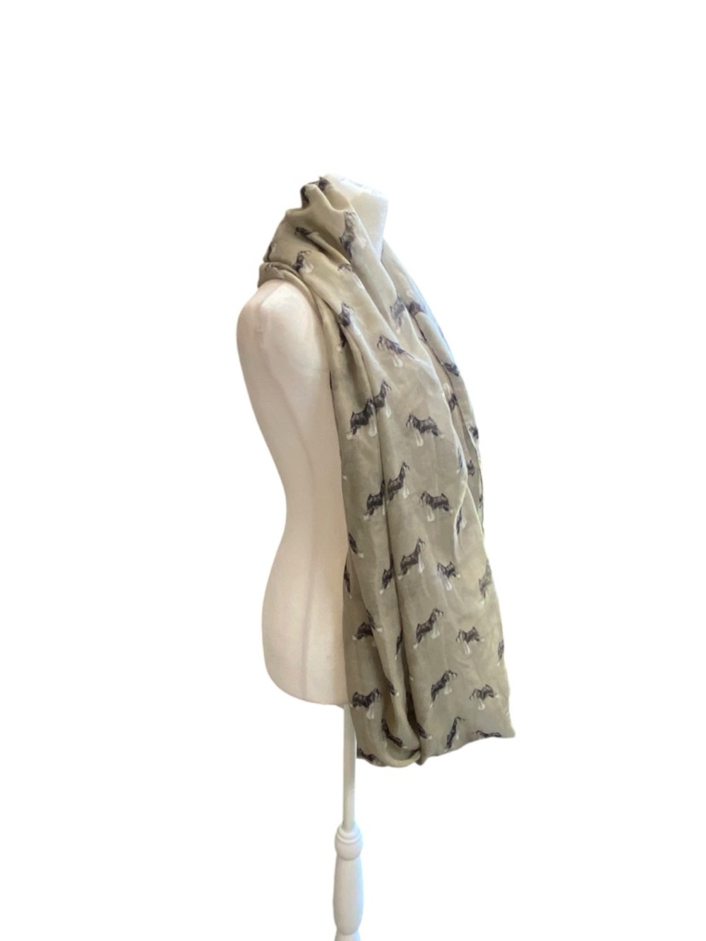 LINA & LILY Beige/Khaki Schnauzer Dog-Print Lightweight gauzy Infinity Scarf - Picture 6 of 8